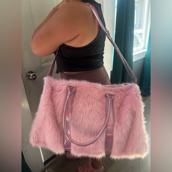 Dolls Kill Pink Faux Fur Travel Bag - Picture 4 of 5